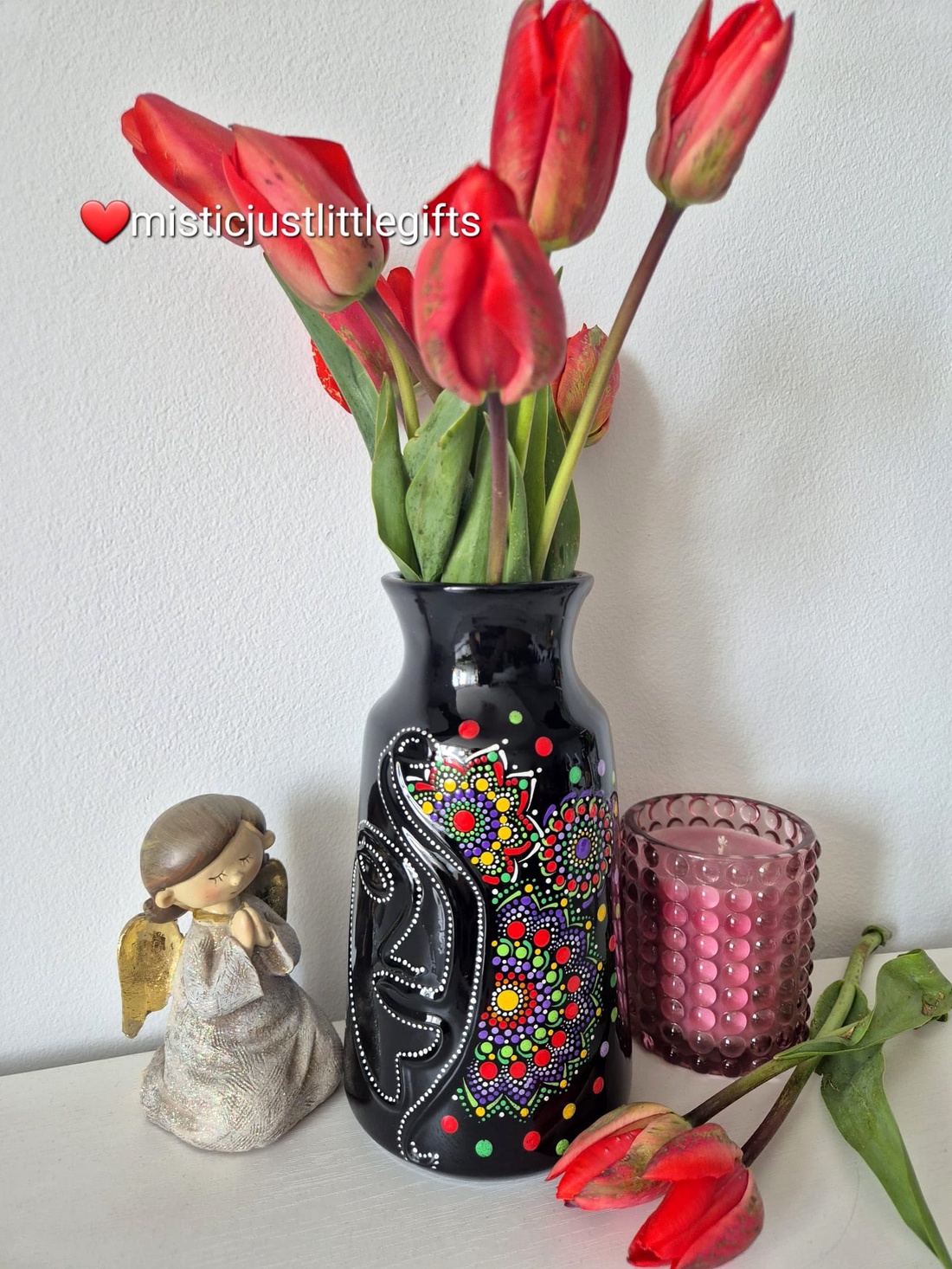 Vaza ceramica pictata manual in tehnica mandala dots - casă & stil de viață - decorațiuni de casă - accesorii florale - vaze - Artynos.ro