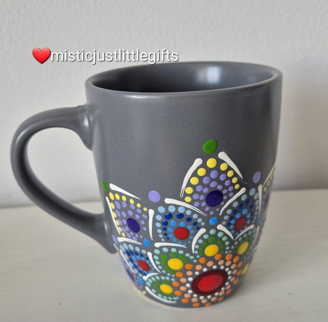 Cana ceramica pictata manual in tehnica mandala dots - genți și portofele - portofele, huse, suporturi - suport de ochelari - Artynos.ro