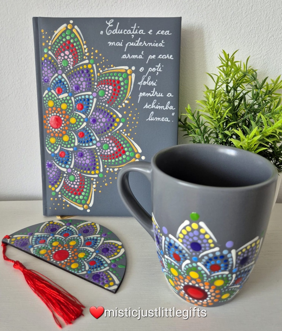 Cana ceramica pictata manual in tehnica mandala dots - genți și portofele - portofele, huse, suporturi - suport de ochelari - Artynos.ro