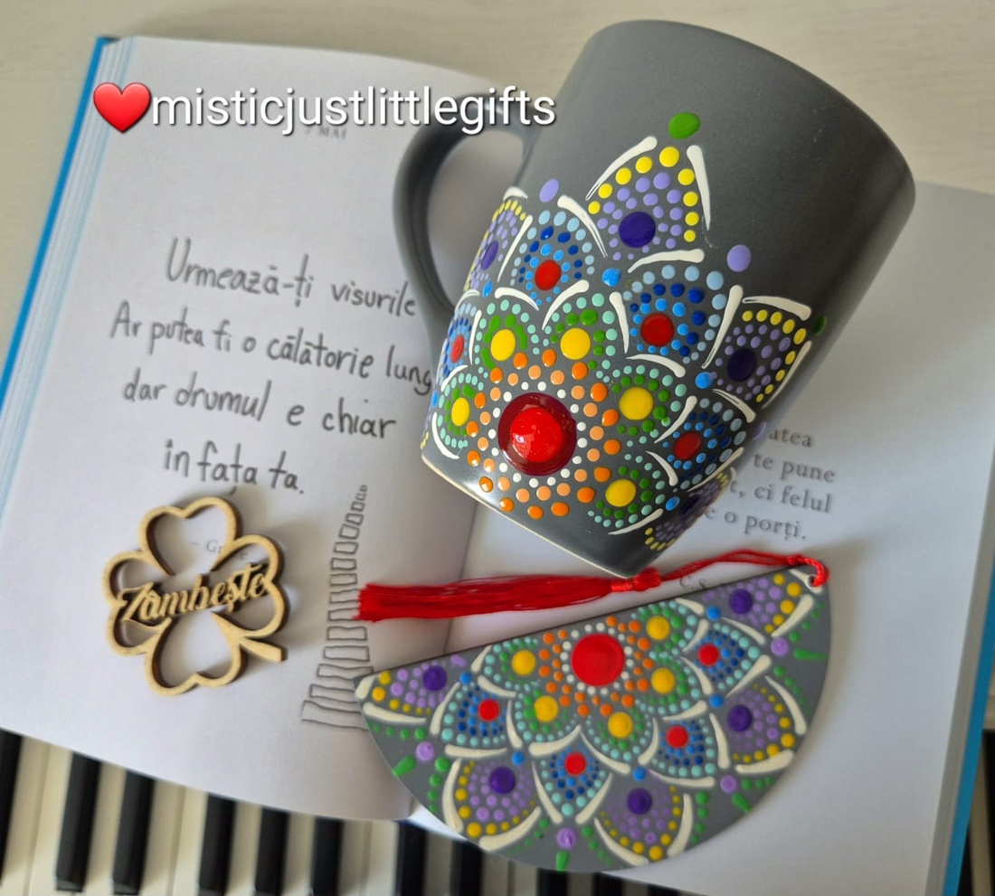 Cana ceramica pictata manual in tehnica mandala dots - genți și portofele - portofele, huse, suporturi - suport de ochelari - Artynos.ro