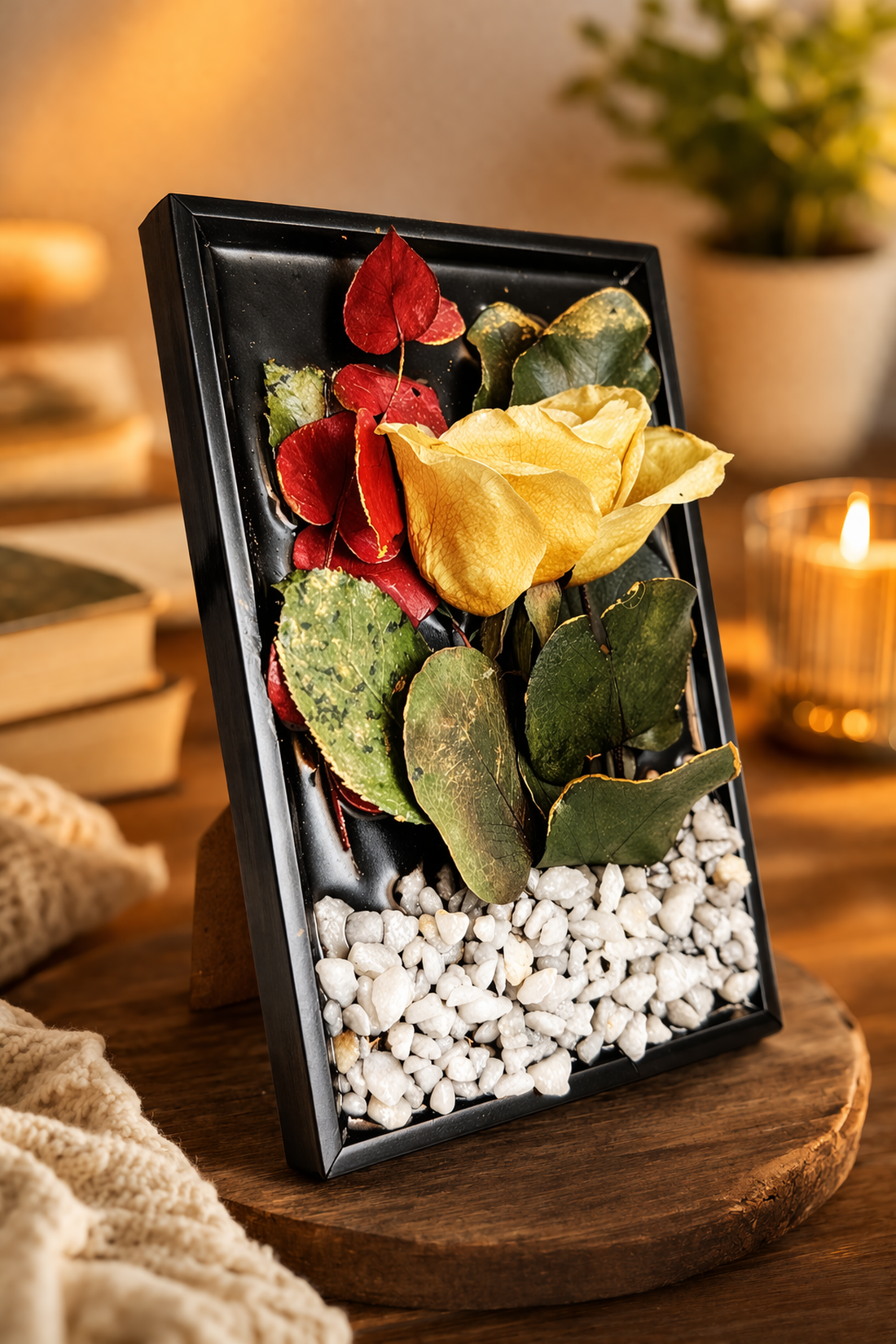 Tablou decorativ 10x15 cu trandafiri si eucalipt decor natural handmade cadou special - casă & stil de viață - decorațiuni de casă - decorațiuni de pereți - tablou cu licheni - Artynos.ro