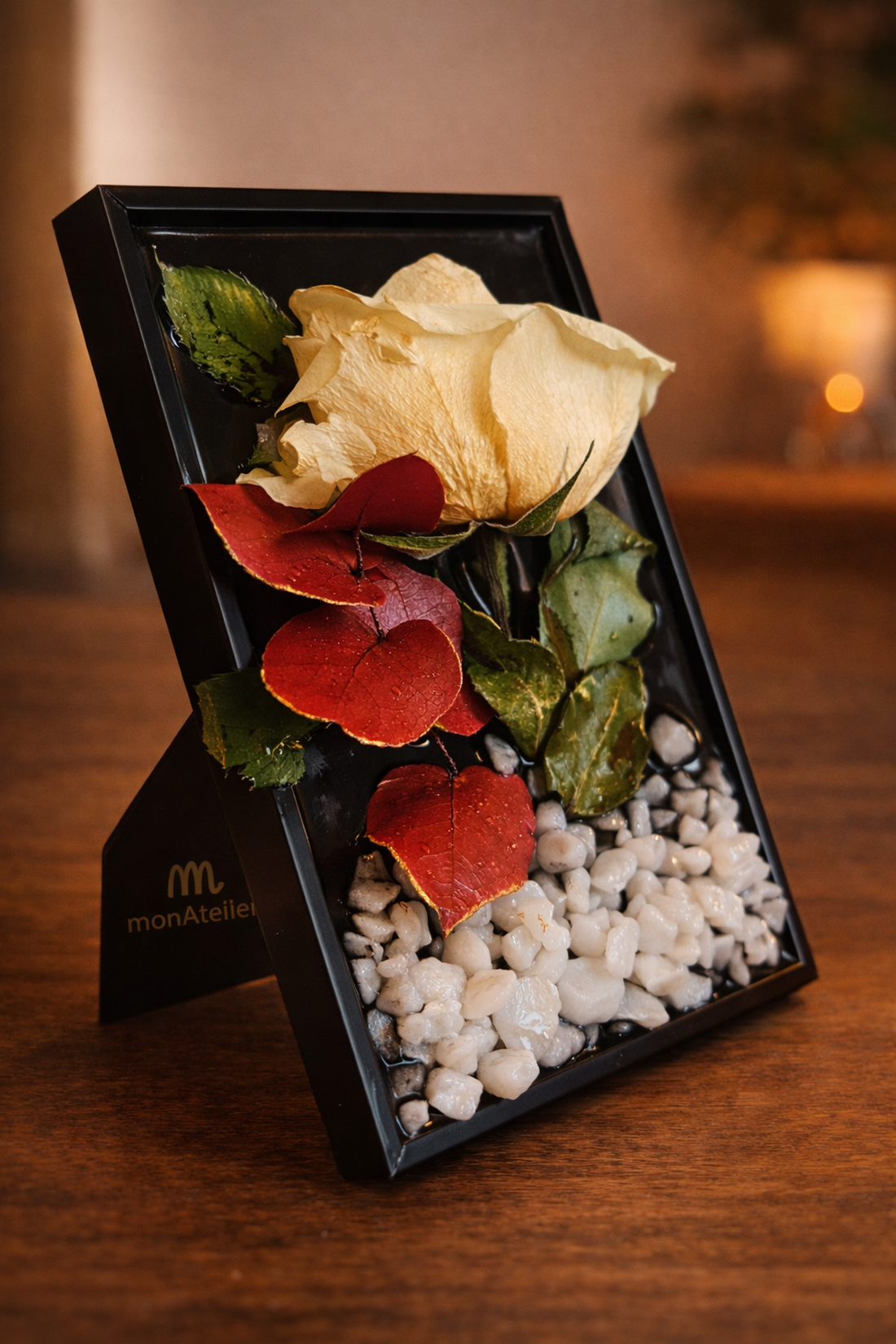 Tablou decorativ mic 10x15 cu plante naturale trandafiri si eucalipt cadou deosebit - casă & stil de viață - decorațiuni de casă - decorațiuni de pereți - tablou cu licheni - Artynos.ro