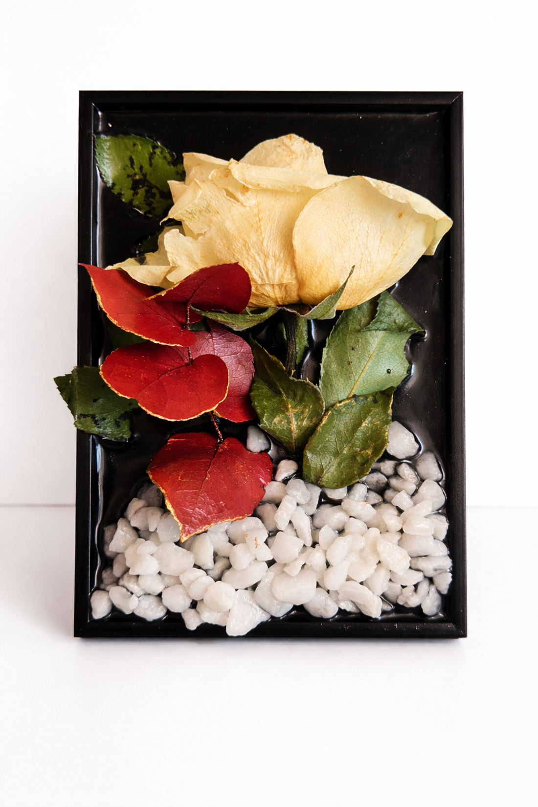 Tablou decorativ mic 10x15 cu plante naturale trandafiri si eucalipt cadou deosebit - casă & stil de viață - decorațiuni de casă - decorațiuni de pereți - tablou cu licheni - Artynos.ro