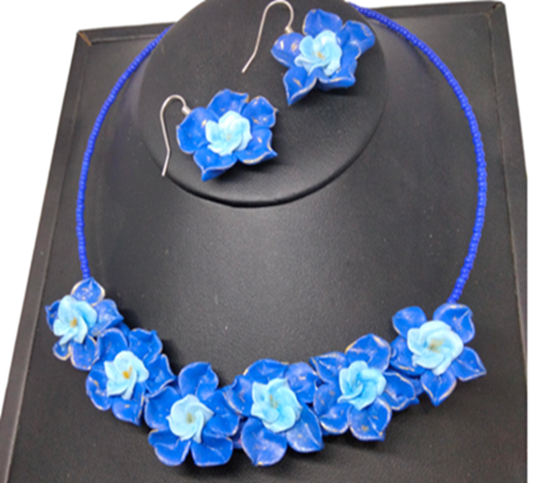 Set flori albastru - bijuterii - seturi de bijuterii - Artynos.ro