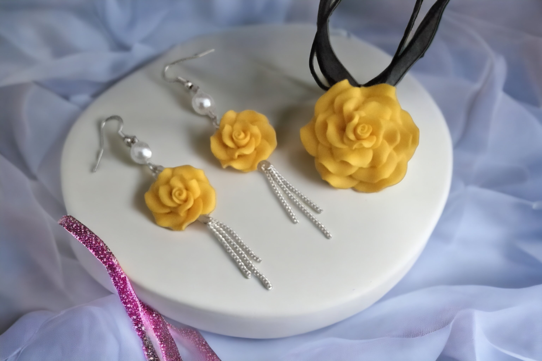 Set bijuterii handmade trandafiri - bijuterii - seturi de bijuterii - Artynos.ro