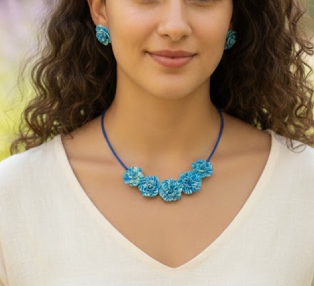 Set trandafiri albastrii - bijuterii - seturi de bijuterii - Artynos.ro