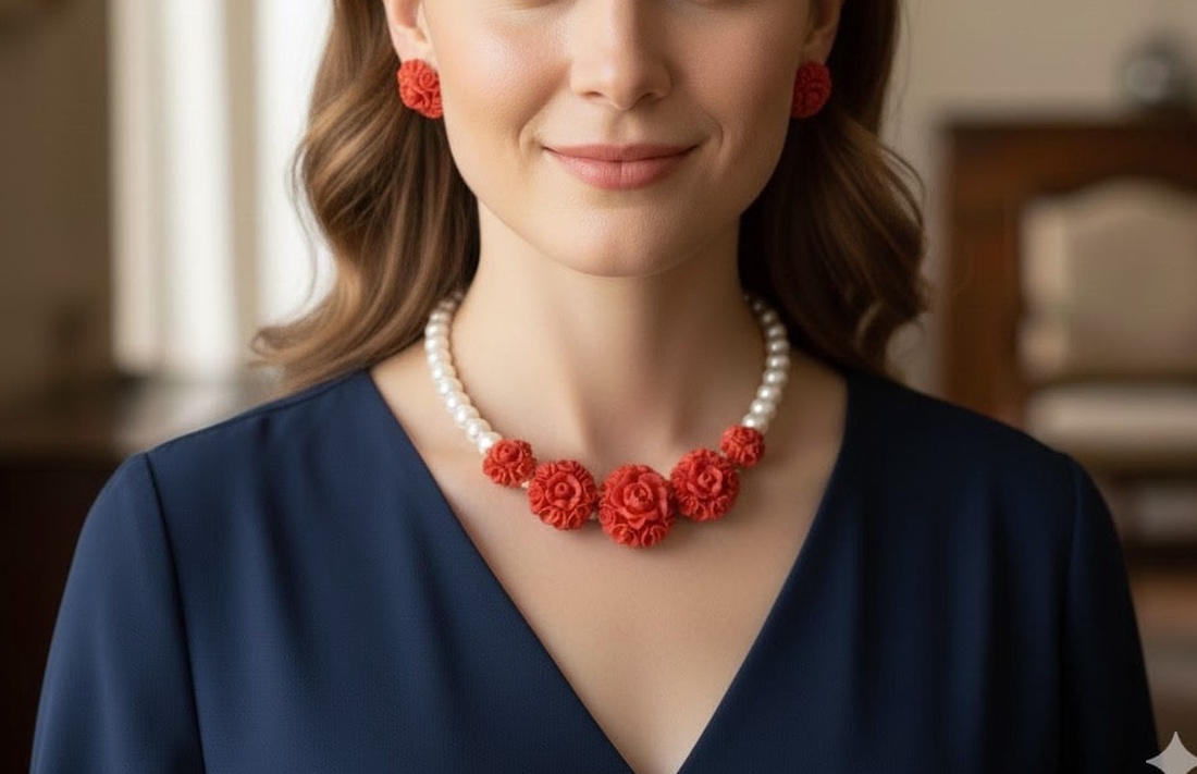 Set bijuterii rosu trandafiri cu dantela - bijuterii - seturi de bijuterii - Artynos.ro