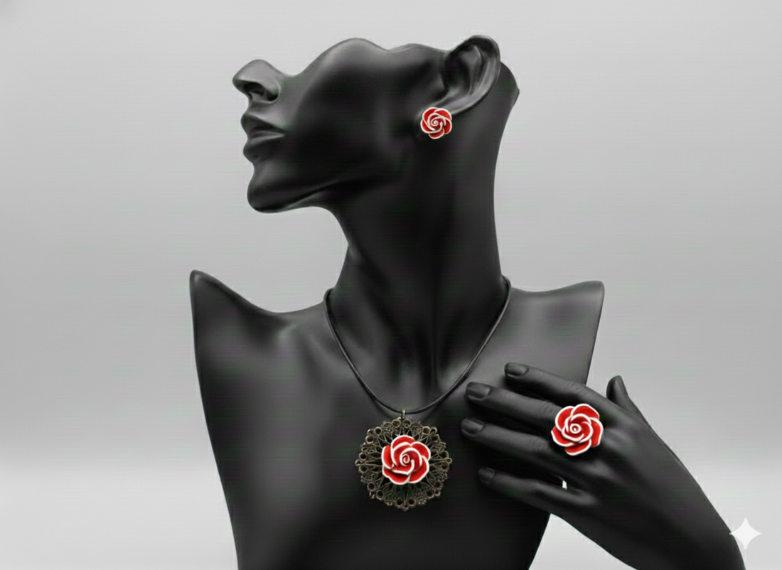 Set bijuterii handmade trandafiri  - bijuterii - seturi de bijuterii - Artynos.ro