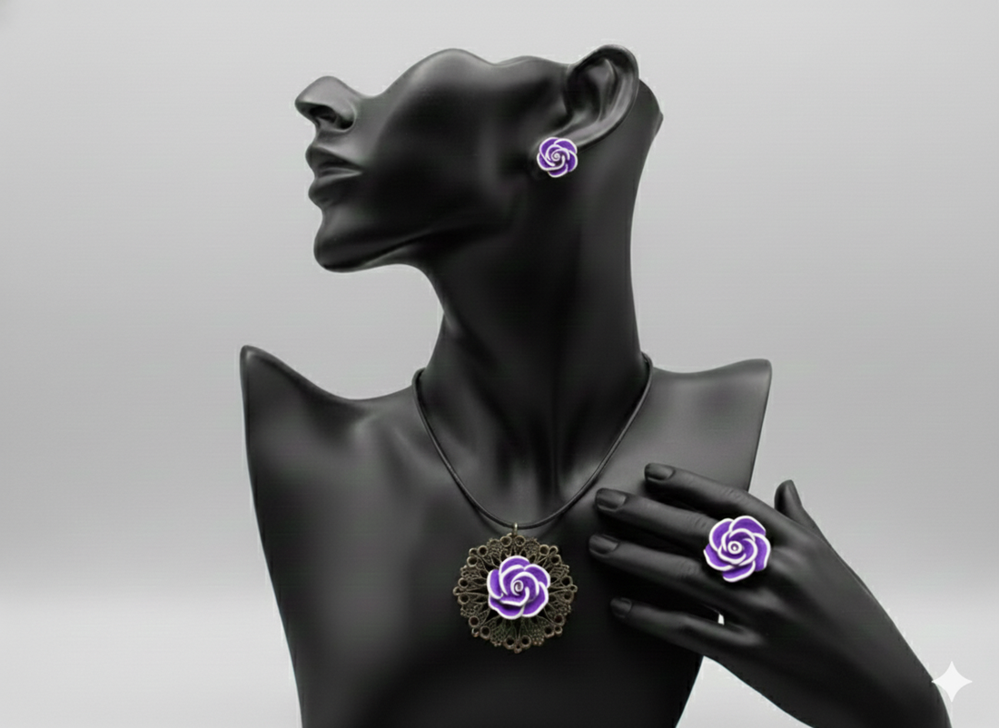 Set bijuterii handmade trandafiri  - bijuterii - seturi de bijuterii - Artynos.ro