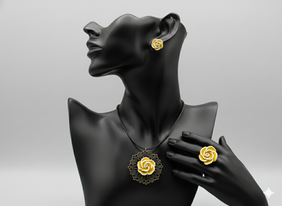 Set bijuterii handmade trandafiri  - bijuterii - seturi de bijuterii - Artynos.ro