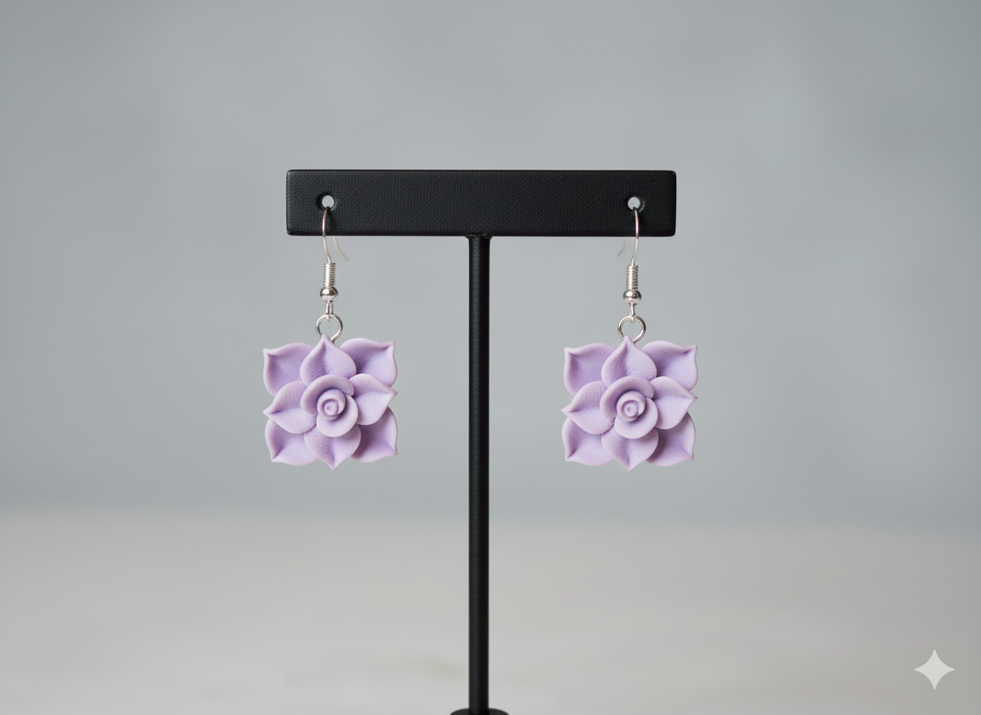 Cercei  trandafir - bijuterii - cercei - cercei din rășină - Artynos.ro