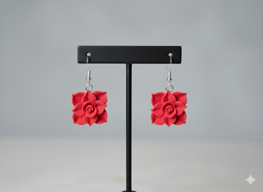 Cercei  trandafir - bijuterii - cercei - cercei din rășină - Artynos.ro