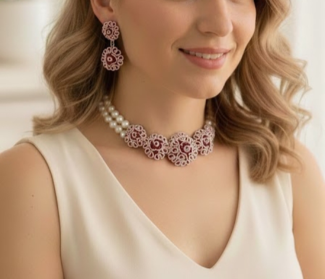 Set flori de ocazii bordo cu alb - bijuterii - seturi de bijuterii - Artynos.ro