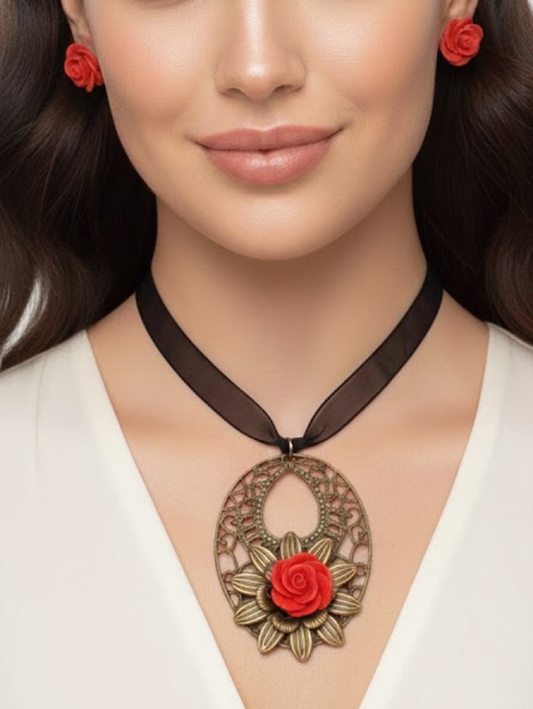 Set vintage trandafiri rosii - bijuterii - seturi de bijuterii - Artynos.ro