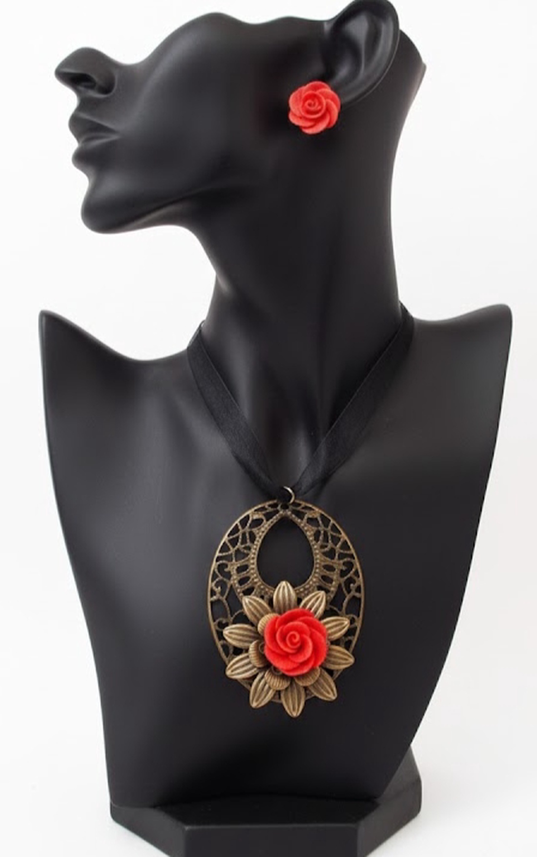 Set vintage trandafiri rosii - bijuterii - seturi de bijuterii - Artynos.ro