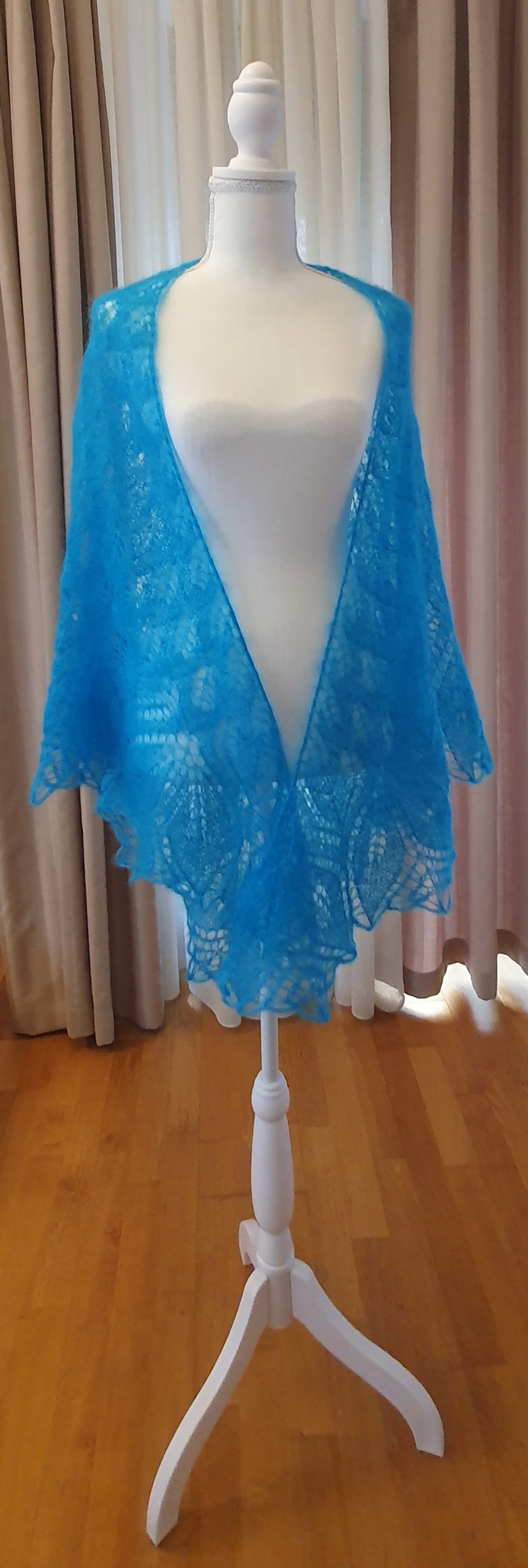 Șal tricotat turcoaz  - îmbrăcăminte și modă - eșarfe, pălării, fularuri - șaluri - Artynos.ro