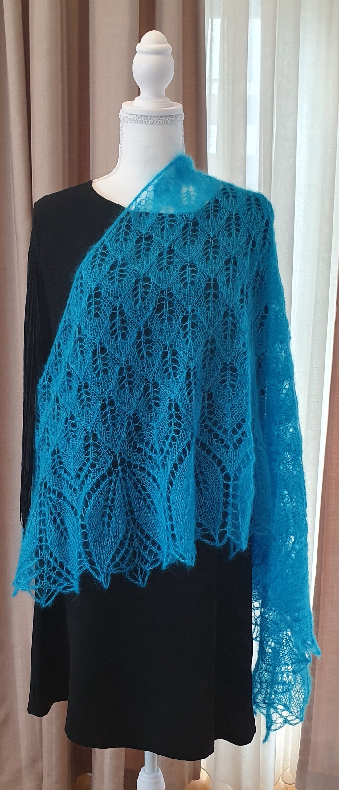Șal tricotat turcoaz  - îmbrăcăminte și modă - eșarfe, pălării, fularuri - șaluri - Artynos.ro