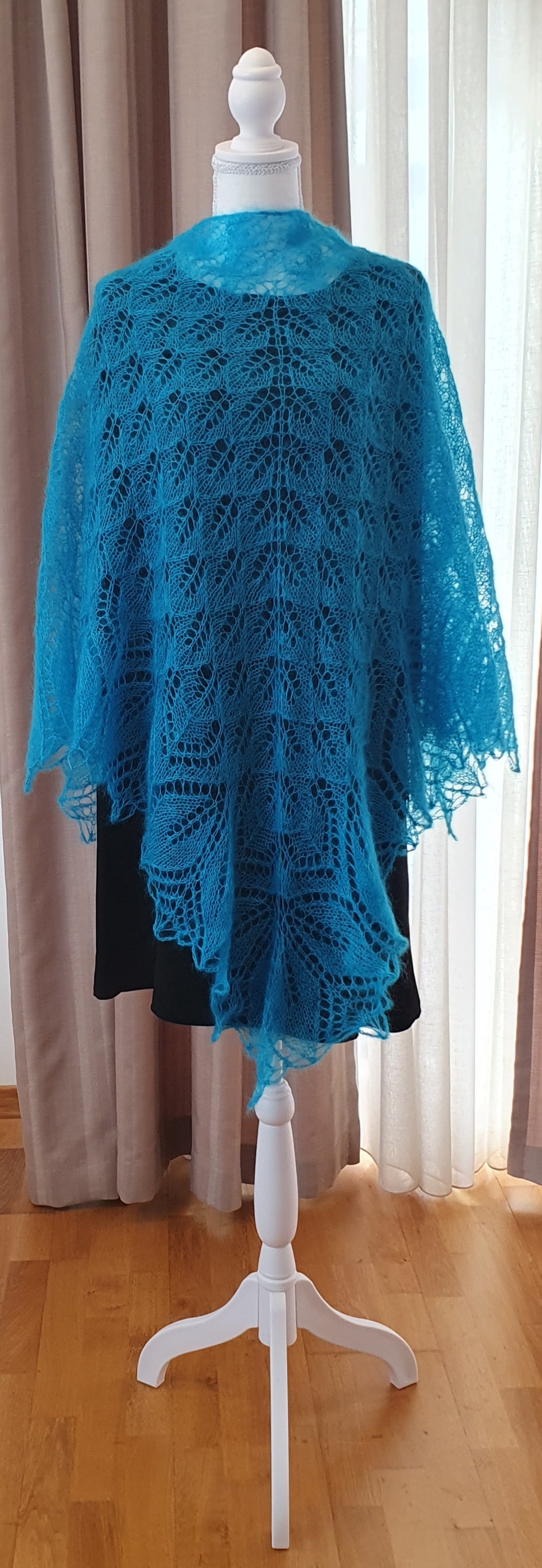 Șal tricotat turcoaz  - îmbrăcăminte și modă - eșarfe, pălării, fularuri - șaluri - Artynos.ro
