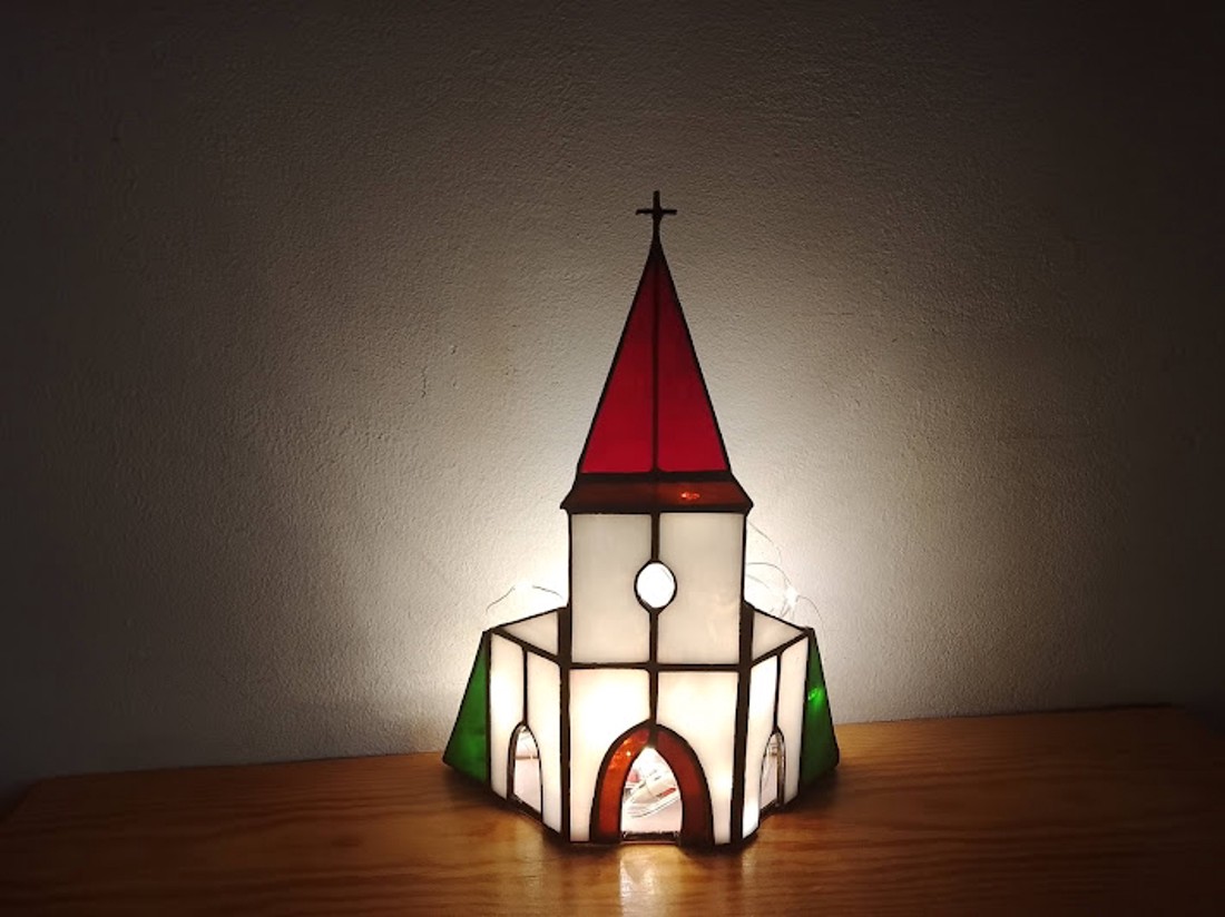Biserică Tiffany Suport Lumânare - accesorii de crăciun - decorațiuni de crăciun de casă - lumânare parfumat de crăciun, suport lumânări - Artynos.ro