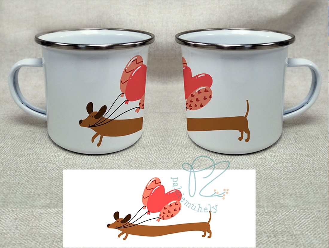Cana smălțuită cu dachshund pentru Ziua Îndrăgostiților � Dachshund lung cu baloane - casă & stil de viață - echipamente de bucătărie - accesorii de servire - căni - Artynos.ro