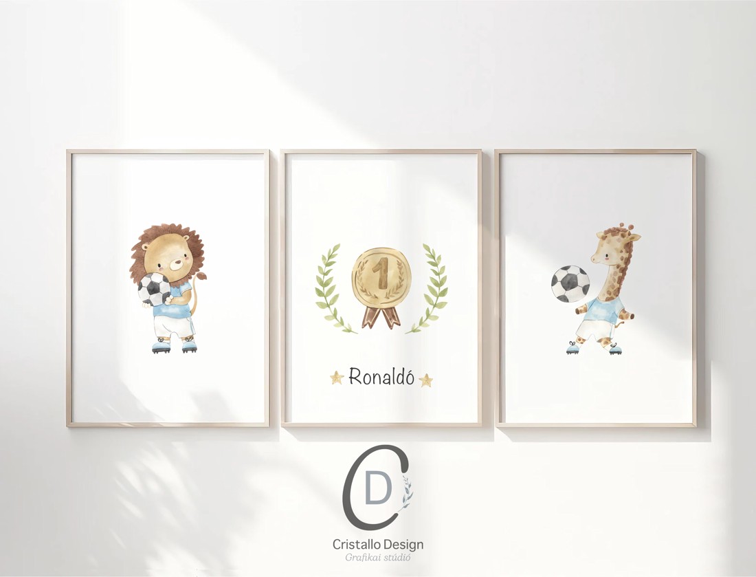 Set de postere de fotbal personalizate, set de artă de perete cu animale safari 3 buc -  - Artynos.ro