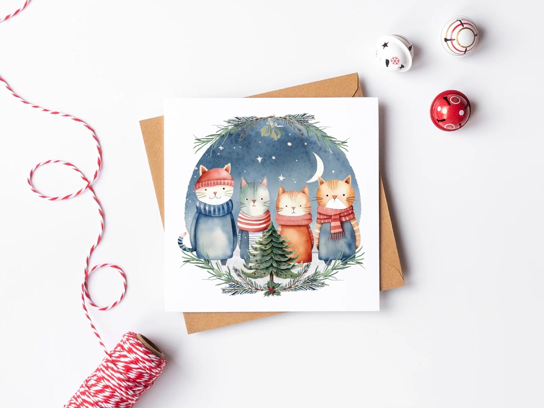 Felicitare de Crăciun, felicitare, felicitare cadou, pisică -  - Artynos.ro