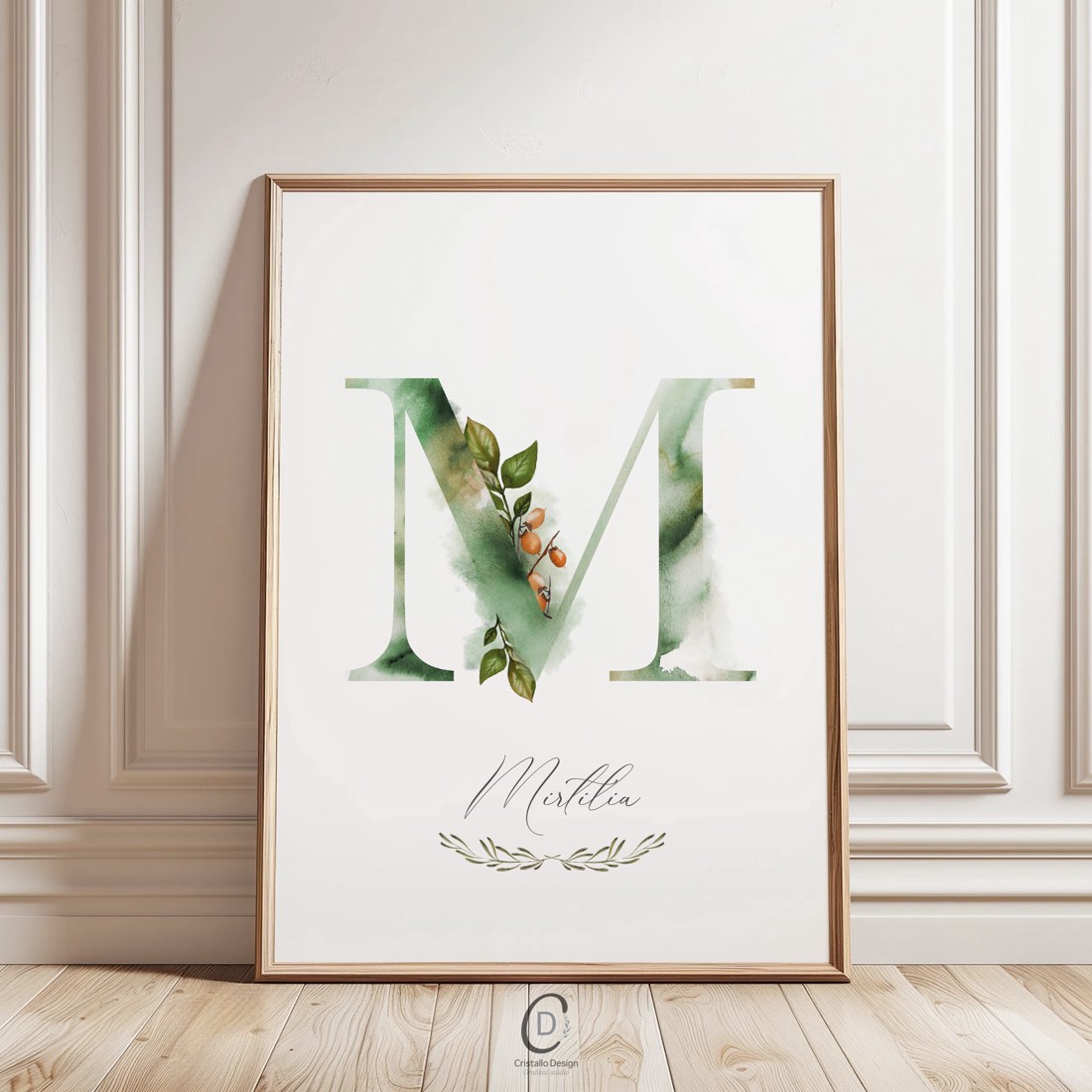 Litera M, monogramă, imagine onomastică, decor, acuarelă artă de perete, personalizată -  - Artynos.ro