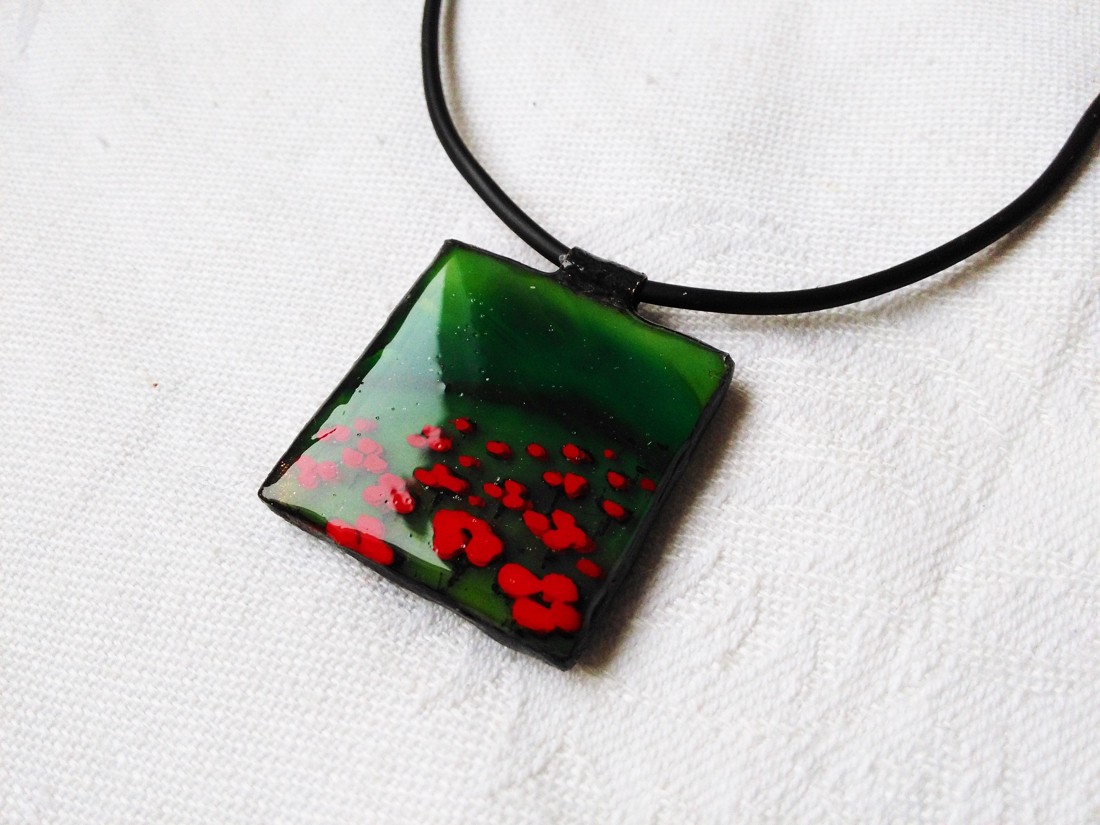 Poppy câmp pandantiv pictat manual tiffany -  - Artynos.ro