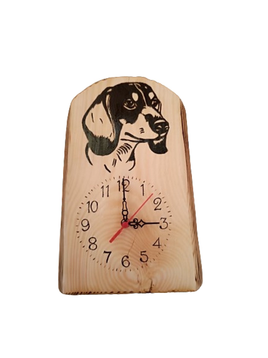 Ceas de perete din pin roșu cu câine dachshund - - Artynos.ro Ceas de perete din pin roșu cu câine dachshund - - Artynos.ro