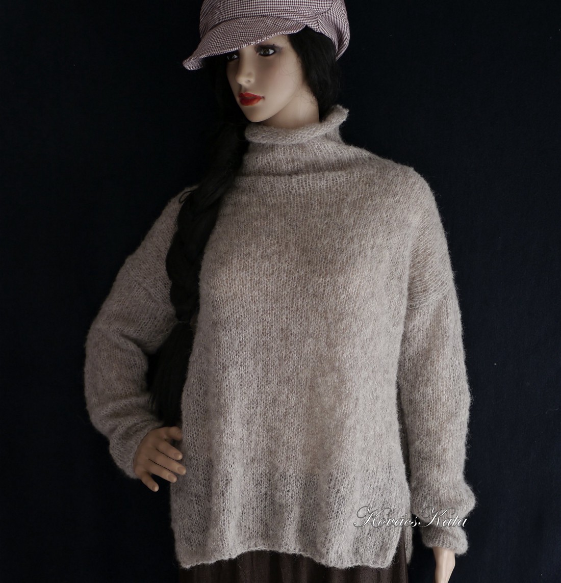 TEKNŐCALPAKA-PULCSI - pulover exclusiv tricotat manual / gri - îmbrăcăminte și modă - haine damă - hanorace, cardigane - Artynos.ro