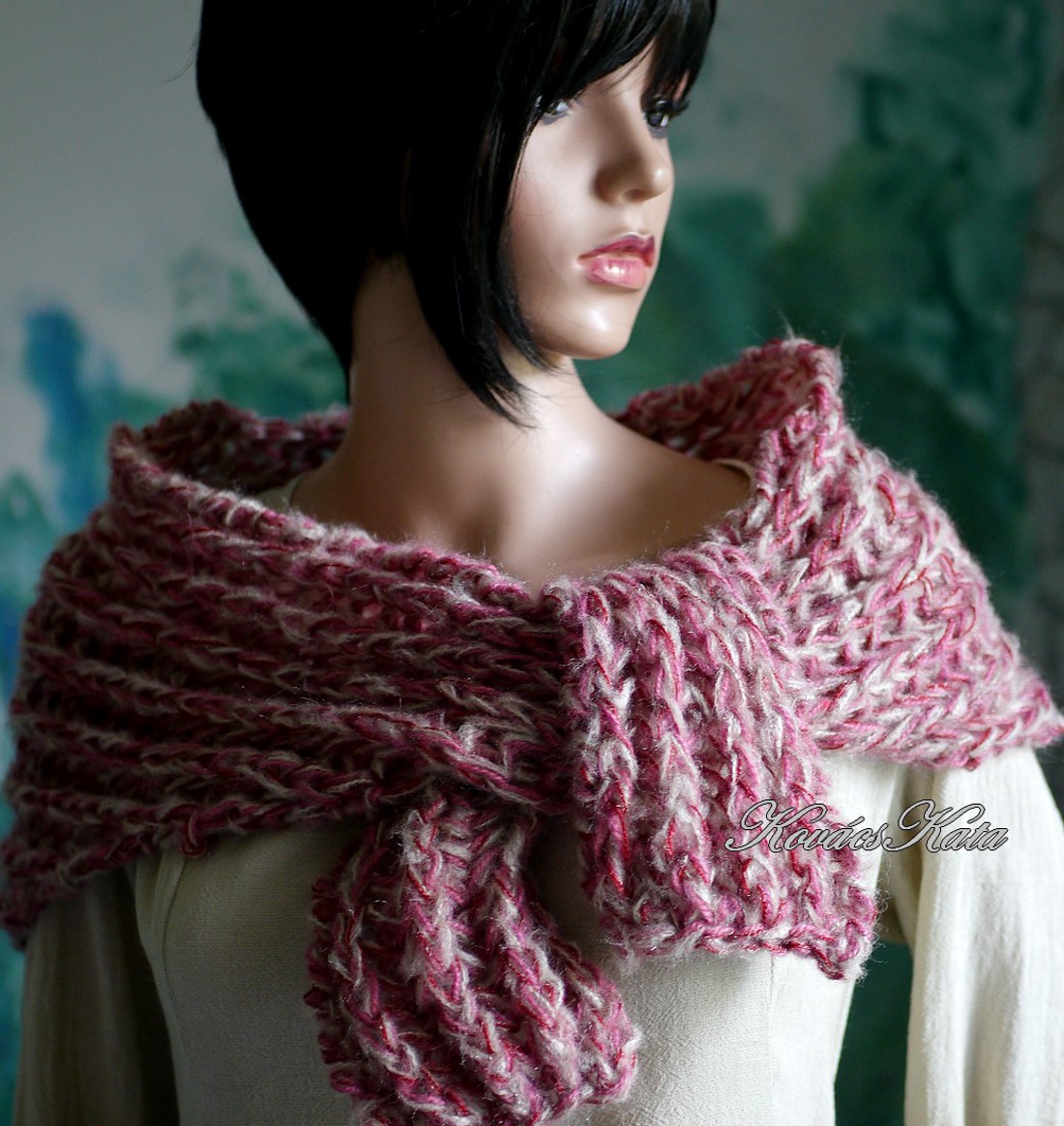 TÜNDE KENDŐ - șal moale, gros, tricotat manual / mov - îmbrăcăminte și modă - eșarfe, pălării, fularuri - șaluri - Artynos.ro