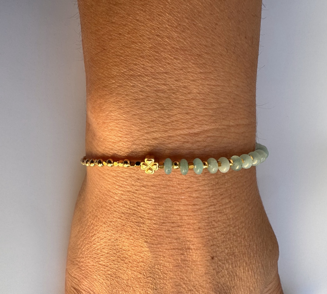 Brățară din argint 925 placat cu aur, aventurin verde, design elegant, lungime reglabilă 16x19cm - bijuterii - brățări - brățări din pietre semiprețioase - Artynos.ro