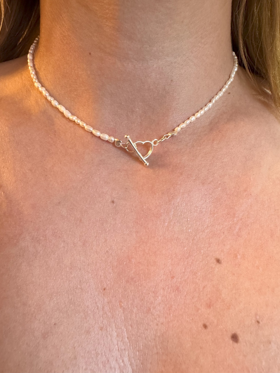 Colier perle bob orez, Georgiana, alb, argint - bijuterii - coliere - coliere din perle - Artynos.ro