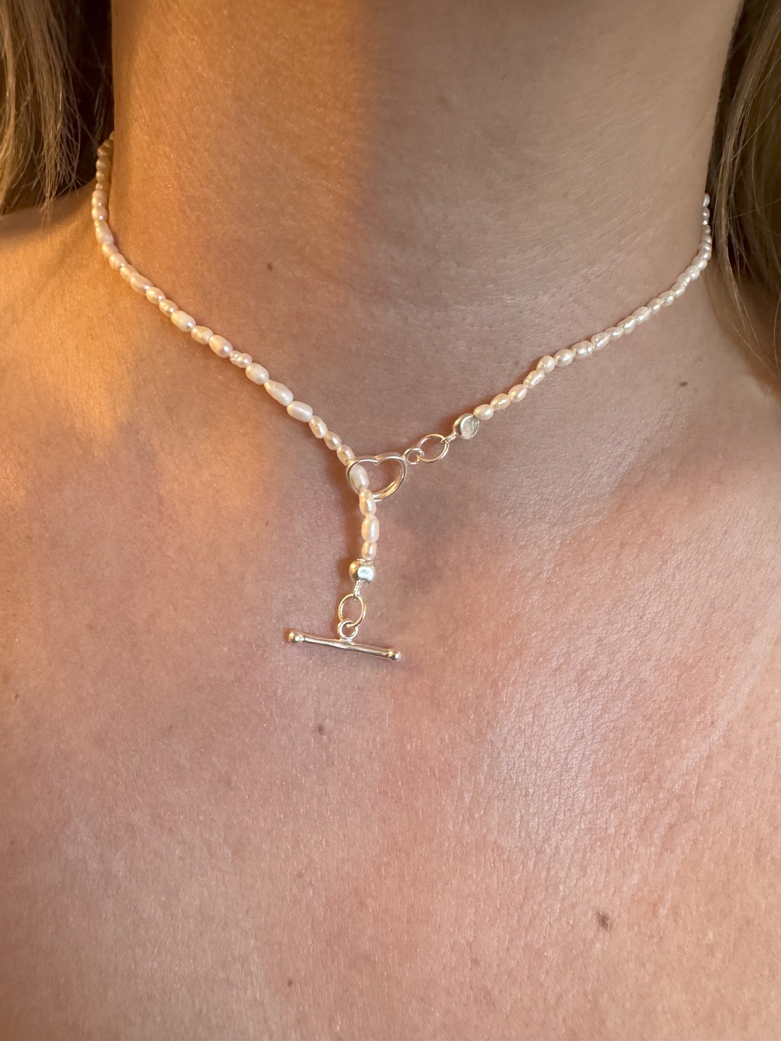 Colier perle bob orez, Georgiana, alb, argint - bijuterii - coliere - coliere din perle - Artynos.ro