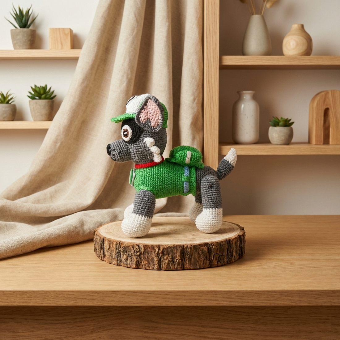 Paw Patrol-Rocky figură croșetată - jucării și echipamente pentru copii - plușuri - personaje de basm din pluș - Artynos.ro