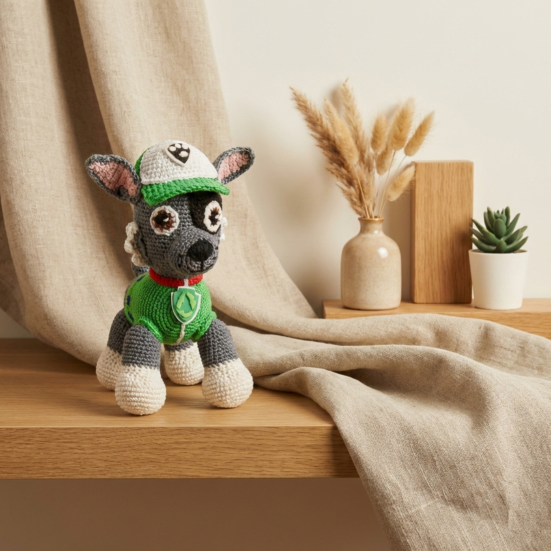 Paw Patrol-Rocky figură croșetată - jucării și echipamente pentru copii - plușuri - personaje de basm din pluș - Artynos.ro