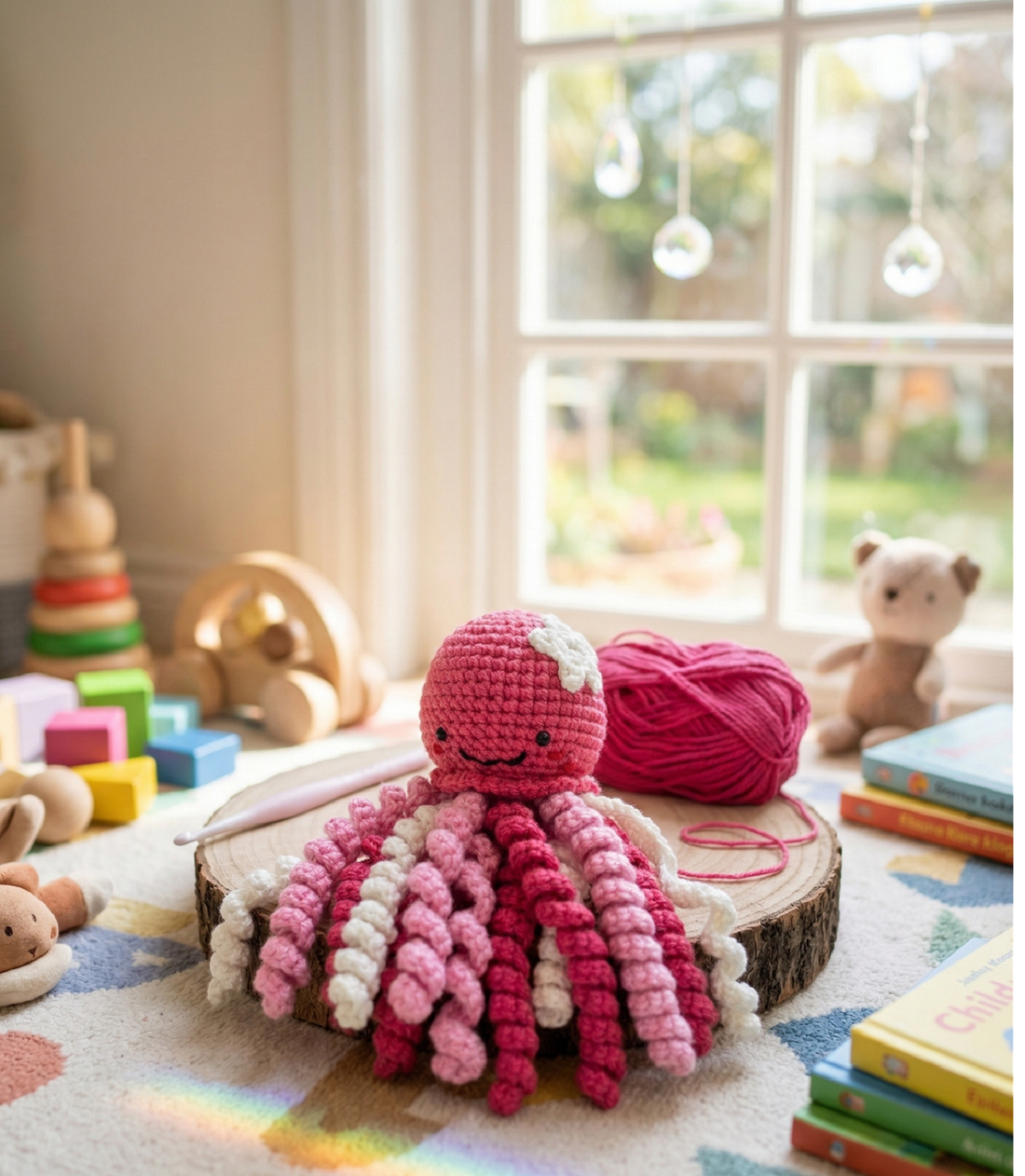 O caracatiță croșetată colorată - jucării și echipamente pentru copii - plușuri - caracatițe din pluș - Artynos.ro