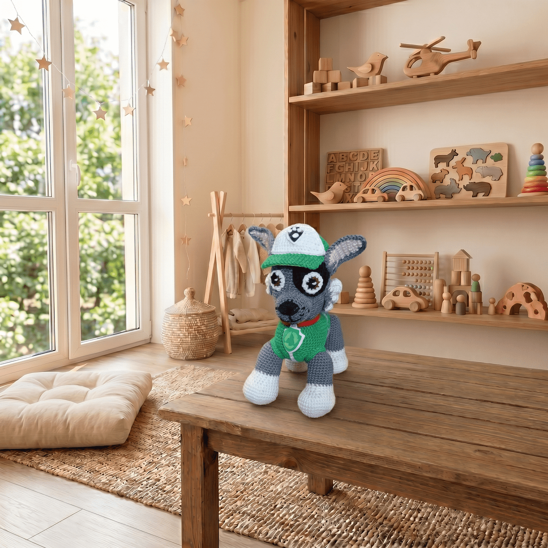 Paw Patrol-Rocky figură croșetată - jucării și echipamente pentru copii - plușuri - personaje de basm din pluș - Artynos.ro