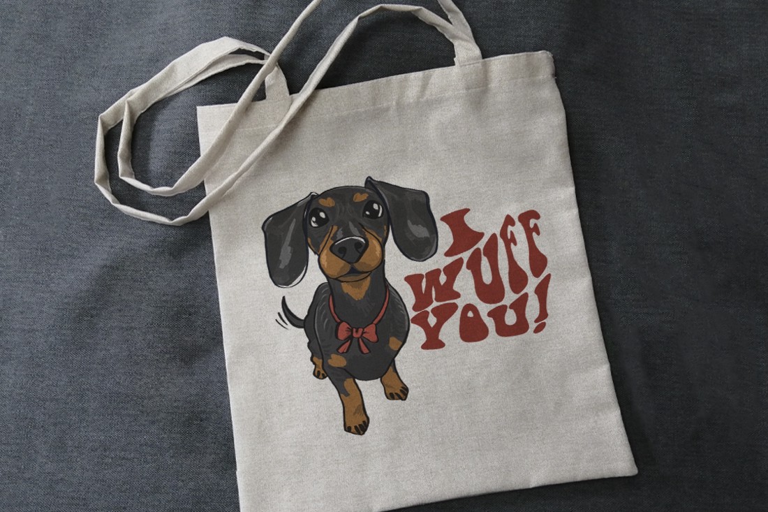 I Wuff You! Geantă din pânză cu dachshund -  - Artynos.ro