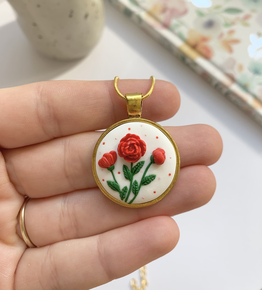 Colier Red Flowers - bijuterii - coliere - pandative - Artynos.ro