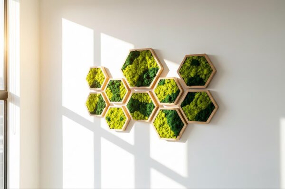 Hexagon cu licheni 25 cm - casă & stil de viață - decorațiuni de casă - decorațiuni de pereți - tablou cu licheni - Artynos.ro