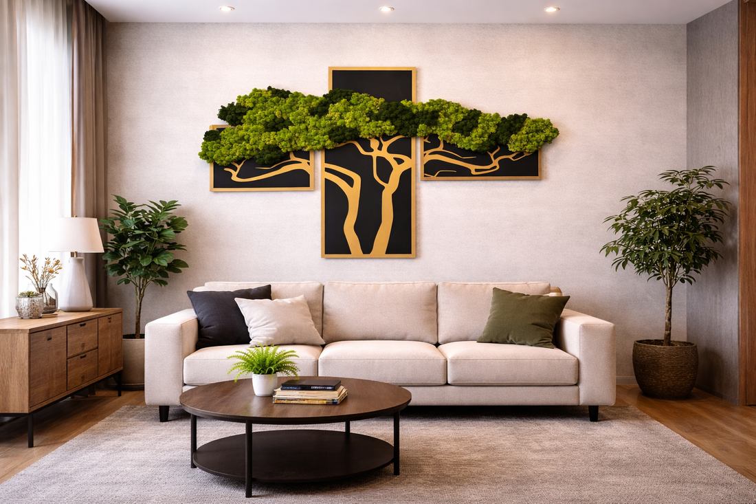 Copac decorativ din licheni 100x130 cm - casă & stil de viață - decorațiuni de casă - decorațiuni de pereți - tablou cu licheni - Artynos.ro