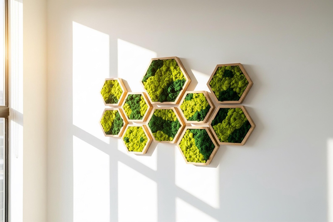 Hexagon cu licheni 25 cm - casă & stil de viață - decorațiuni de casă - decorațiuni de pereți - tablou cu licheni - Artynos.ro
