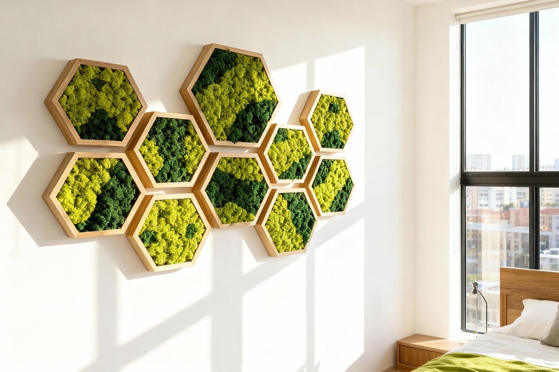 Hexagon cu licheni 25 cm - casă & stil de viață - decorațiuni de casă - decorațiuni de pereți - tablou cu licheni - Artynos.ro