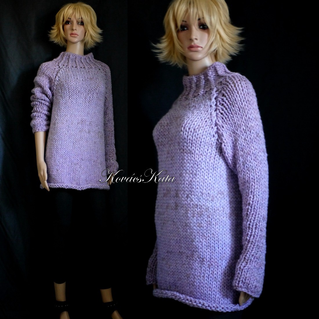 ERNA ALPAKA - pulover lung exclusiv tricotat manual/ violet - îmbrăcăminte și modă - haine damă - hanorace, cardigane - Artynos.ro