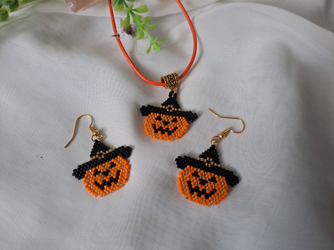 Set de pandantiv și cercei cu dovleac de Halloween -  - Artynos.ro