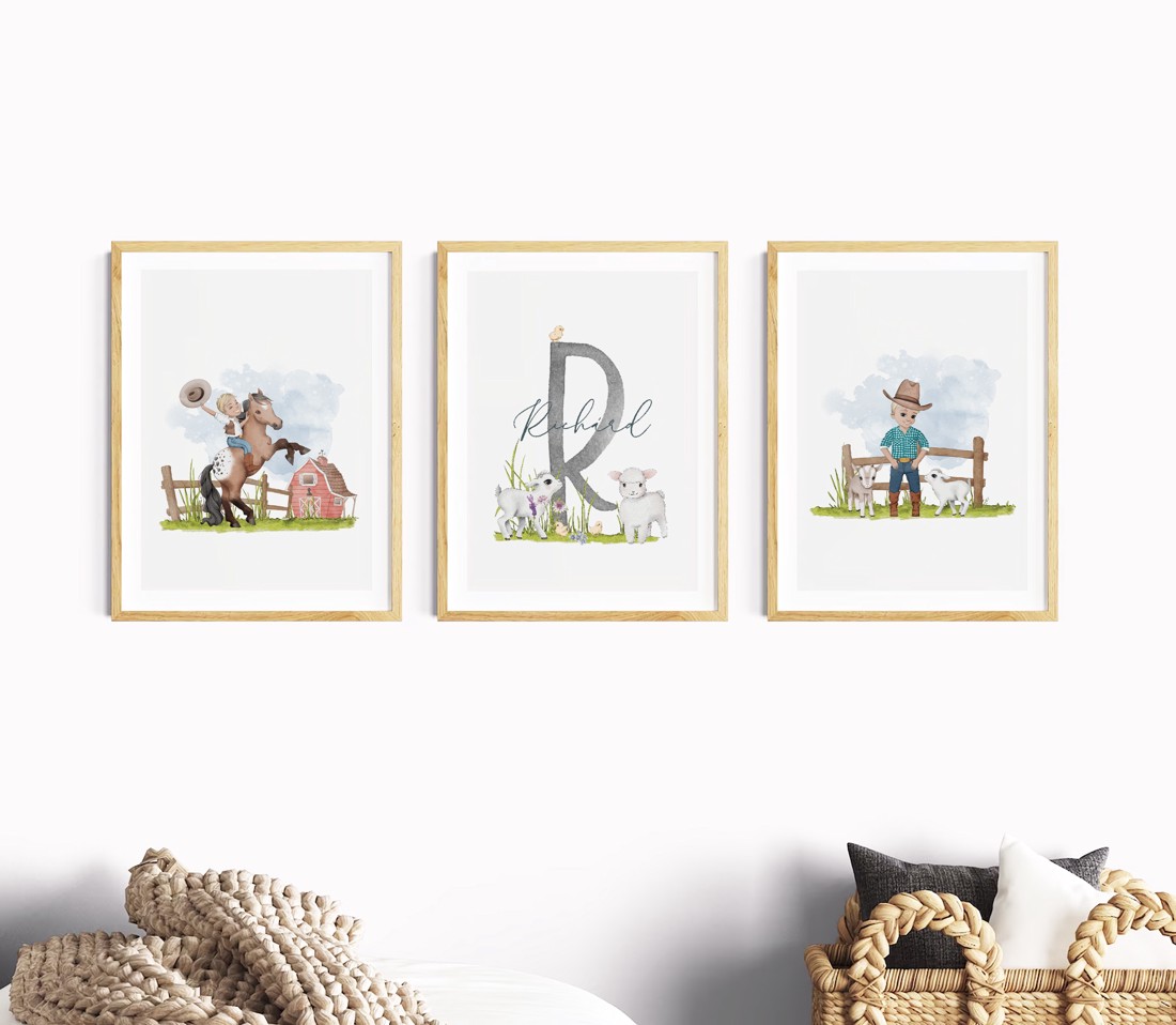 Viața la fermă, decorațiuni de perete, set poster cu monogramă, 3 bucăți -  - Artynos.ro