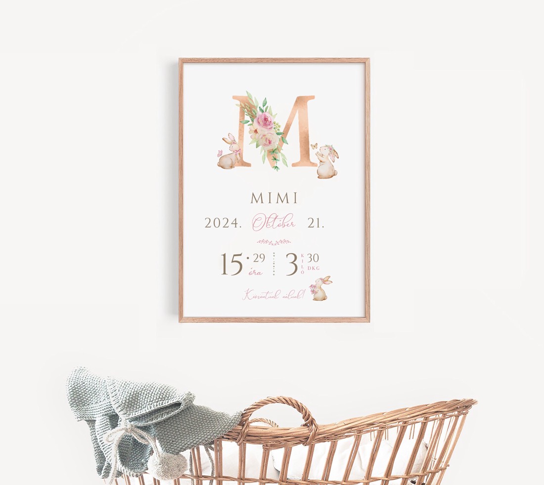 Am sosit poster copil, m-am născut poster scrisoare, monogramă, iepuraș -  - Artynos.ro