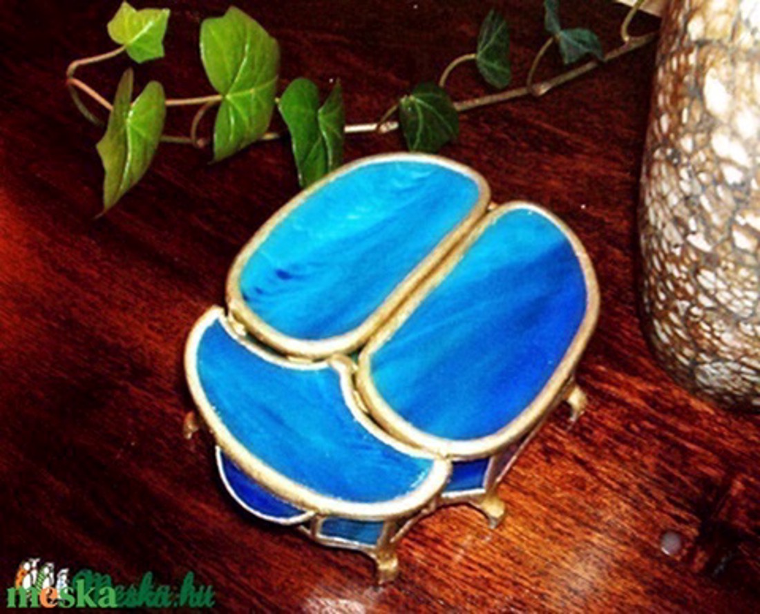 Cutie de bijuterii Scarab teal gold albastru-auriu -  - Artynos.ro