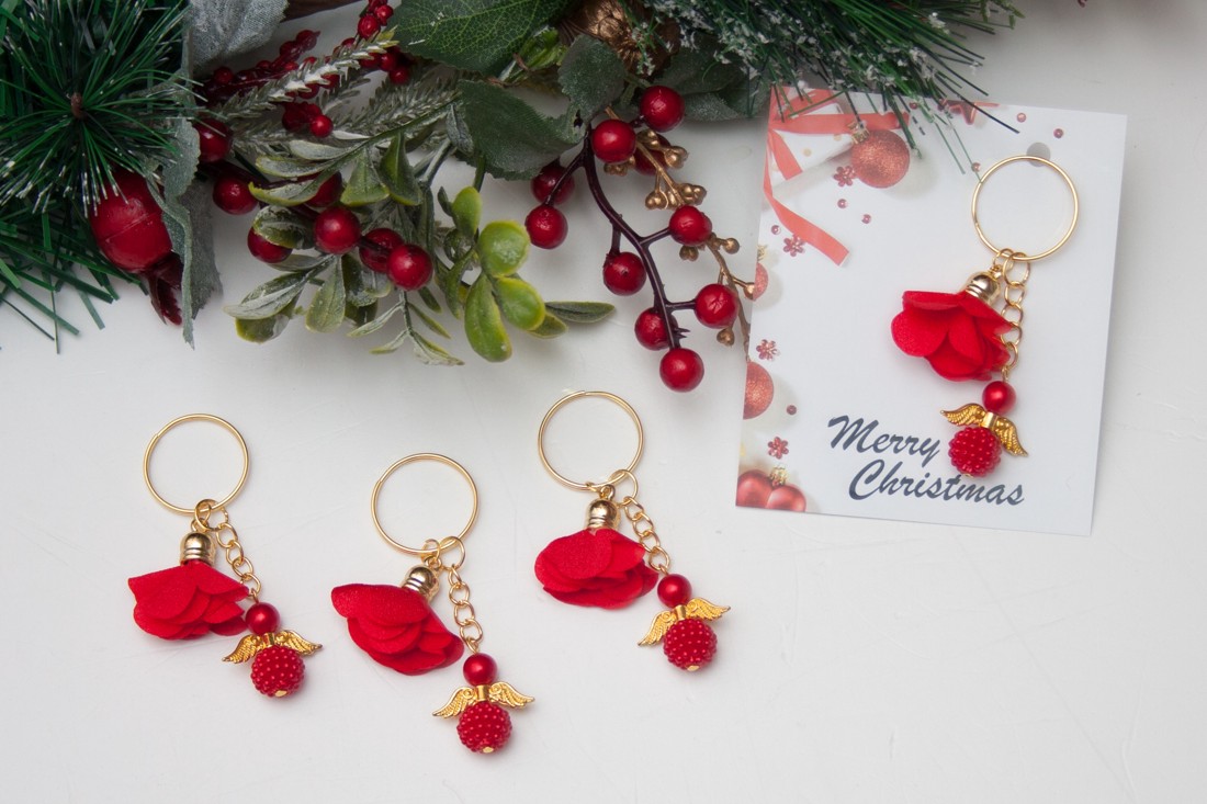 Breloc, geantă ornament Crăciun - Red floare ciucure înger aur - - Artynos.ro Breloc, geantă ornament Crăciun - Red floare ciucure înger aur - - Artynos.ro